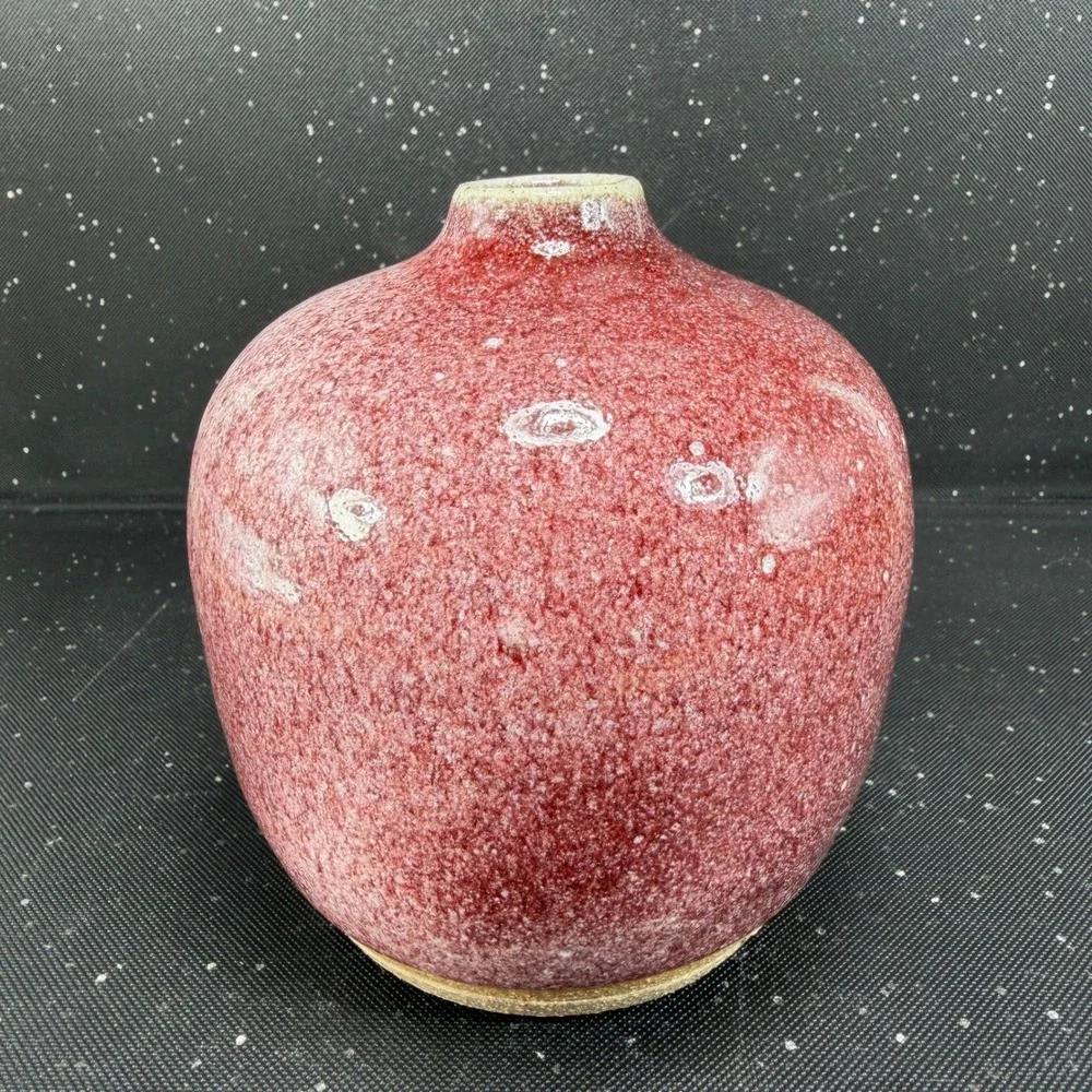 Vintage 1993 Signed Studio Pottery Bud Vase Oxblood Red Speckled Glaze 5inch VTG